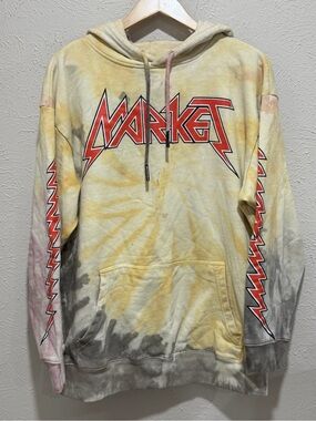 Market Tie-Dye Yellow Pullover Hoodie with Red Logo